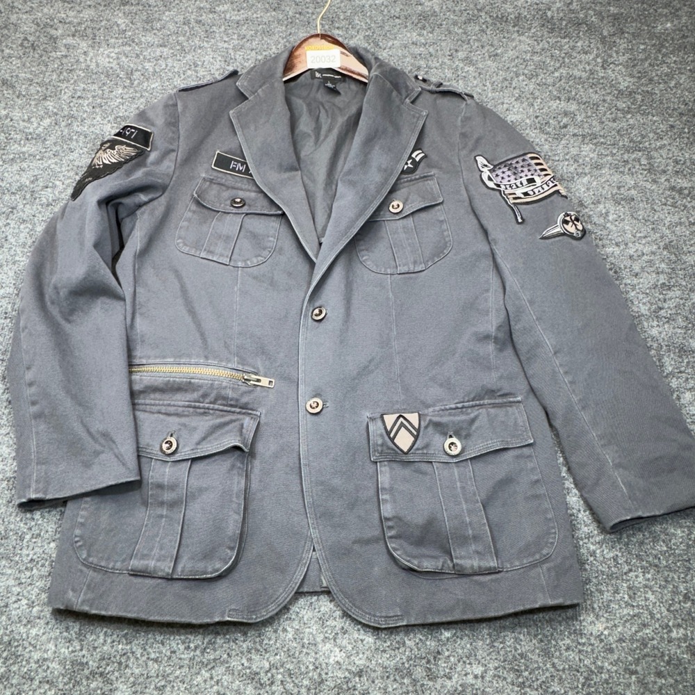 INC International Concepts Jacket Mens Large Grey Military Field Safari Blazer